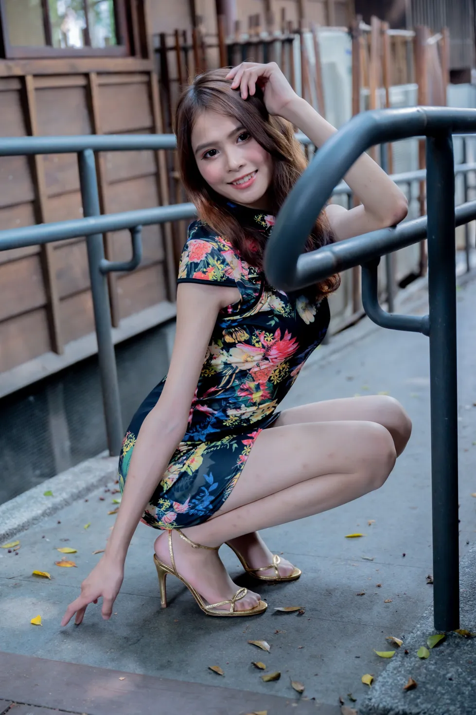 [爱美足] NO.202 何佳欣 黑花短旗袍丝袜高跟美腿 街拍#[97P]-4