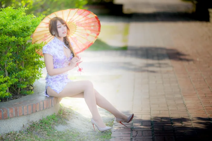 [Mzsock] NO.040 Listening Cheongsam, stockings, high heels and beautiful legs, outdoor shot street photography#[87P]-1