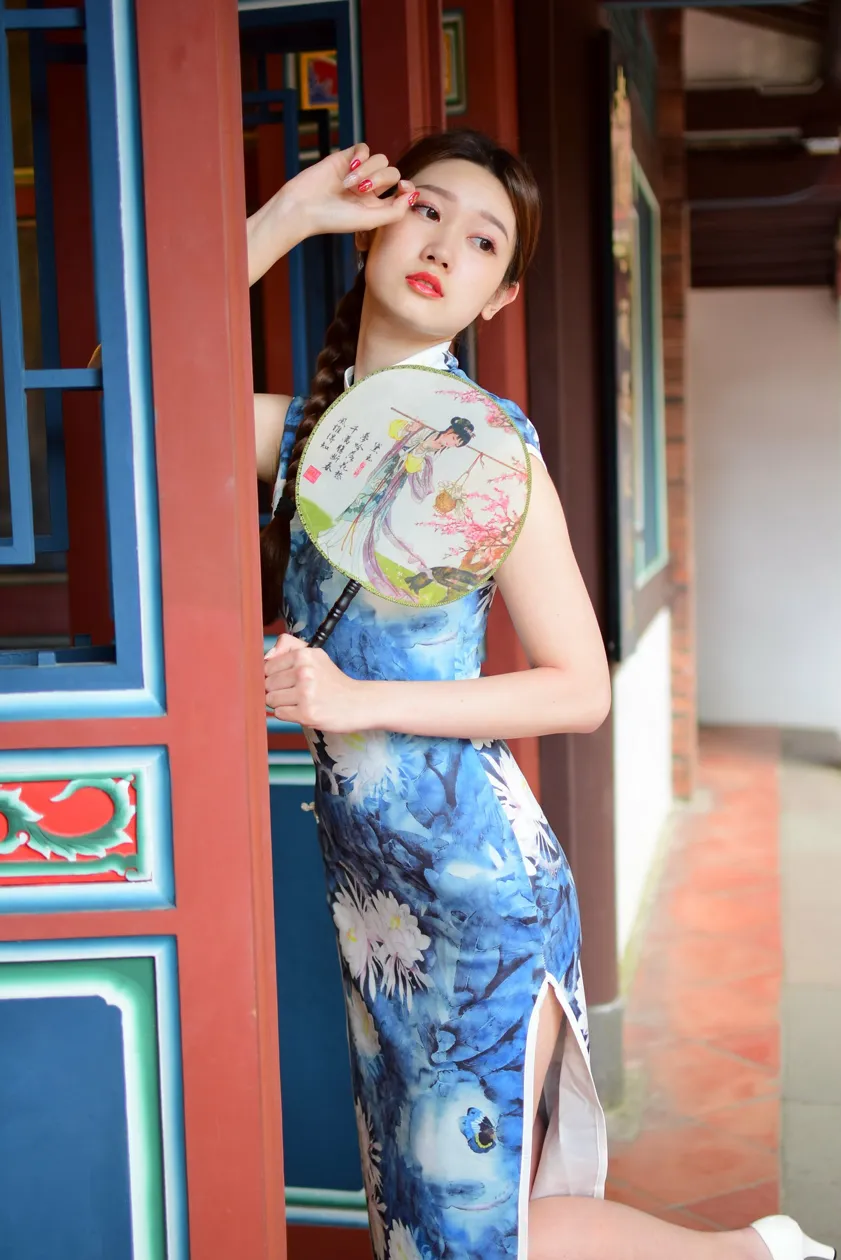 [Mzsock] NO.174 USD High-cut long cheongsam with white high heels and beautiful legs street photography#[105P]-1