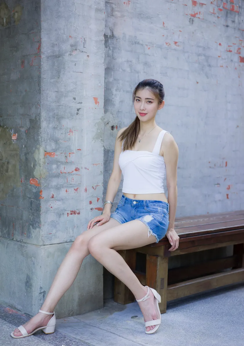 [Mzsock] NO.186 Jin Yunqiao’s midriff-revealing denim shorts cool and beautiful legs street photography#[47P]-5