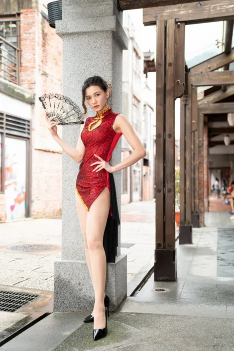 [Mzsock] NO.057 Cai Yixin, ultra short cheongsam, stockings, high heels, beautiful legs, outdoor shot street photography#[55P]-5