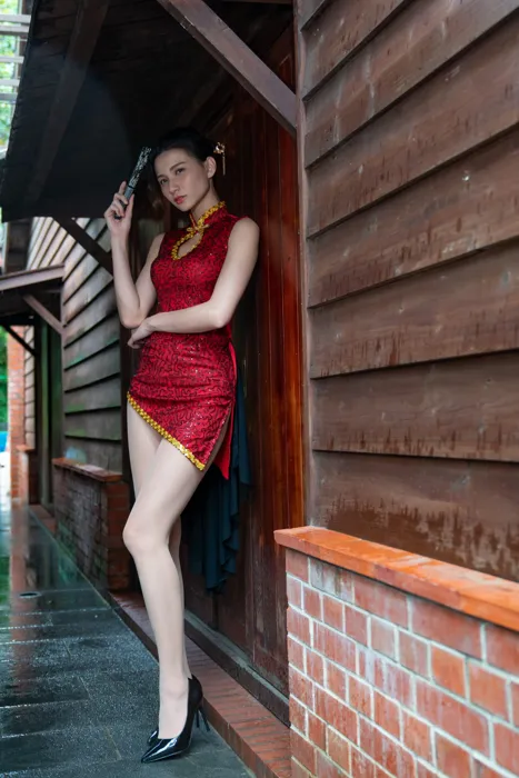 [Mzsock] NO.057 Cai Yixin, ultra short cheongsam, stockings, high heels, beautiful legs, outdoor shot street photography#[55P]-4