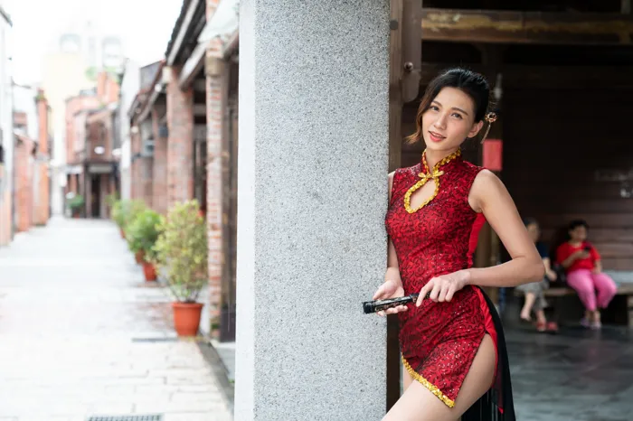 [Mzsock] NO.057 Cai Yixin, ultra short cheongsam, stockings, high heels, beautiful legs, outdoor shot street photography#[55P]-4