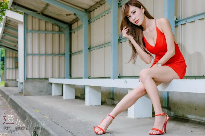 [Mzsock] NO.047 Abby red dress short skirt high heels beautiful legs outdoor shot street photography#[106P]-2