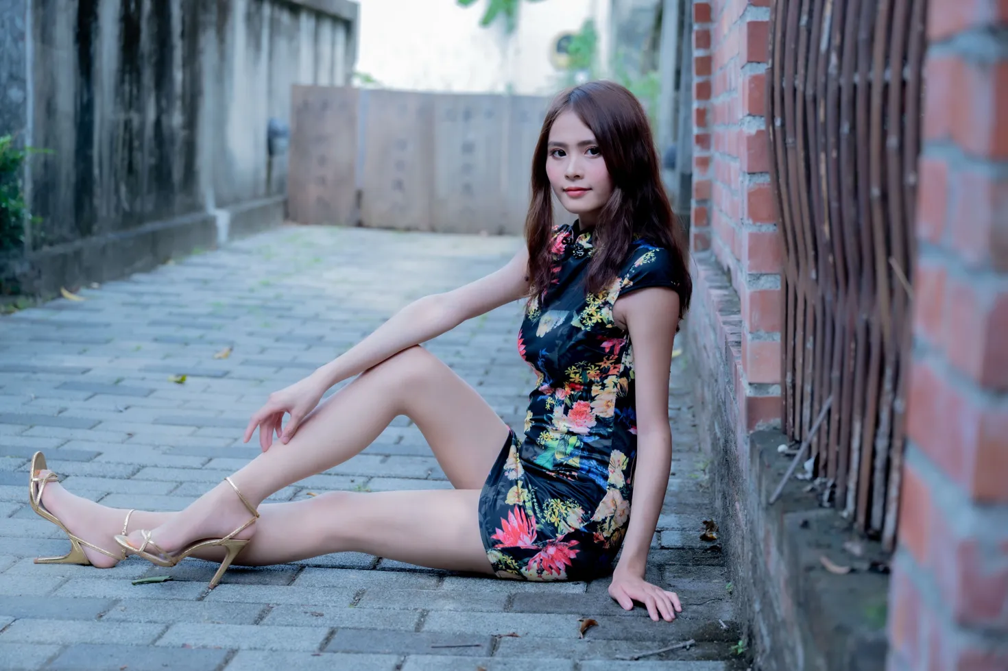 [Mzsock] NO.202 He Jiaxin black flower short cheongsam stockings high heels beautiful legs street photography#[97P]-6