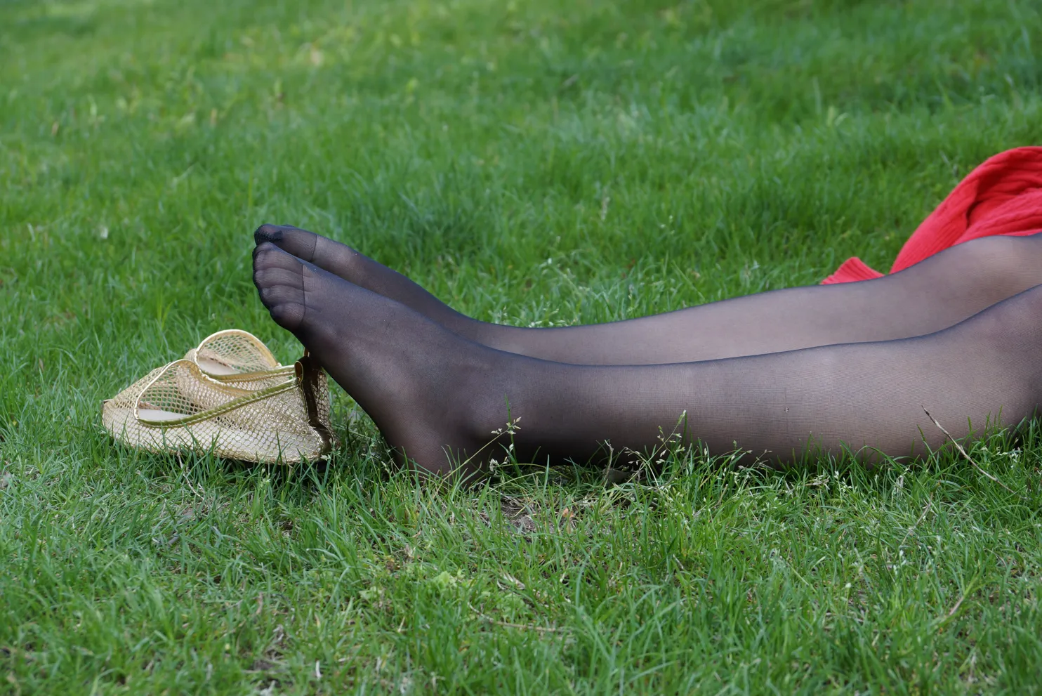 [Mzsock] NO.031 Long black silk on the grass street photography#[56P]-8