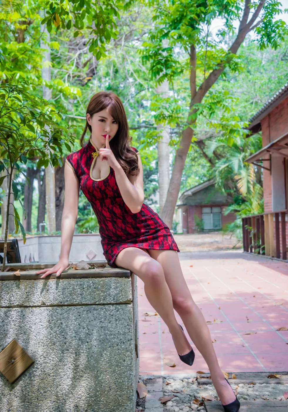 [Mzsock] NO.177 Wu Yuqi Red Flower Short Cheongsam High Heels Beautiful Legs street photography#[105P]-2