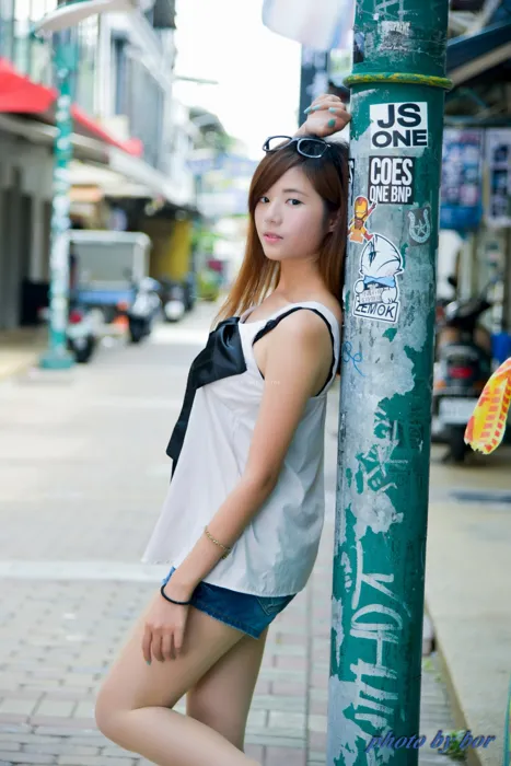 [Mzsock] NO.061 Fang Weizhen denim shorts stockings high heels beautiful legs outdoor shot street photography#[73P]-10