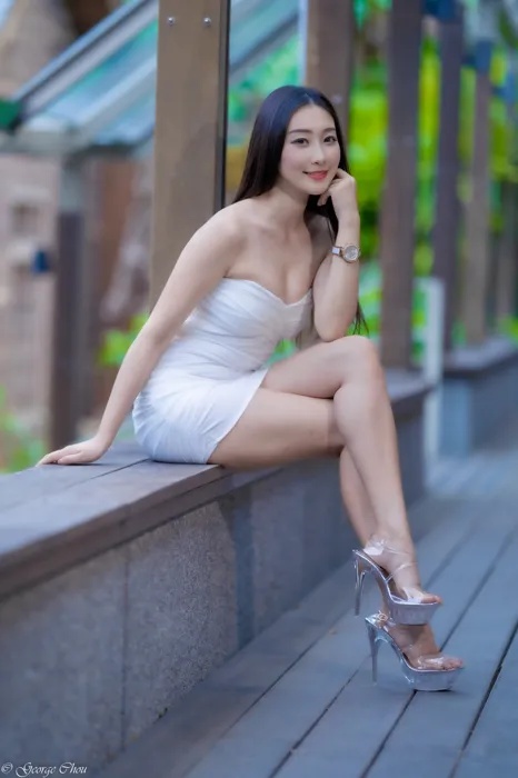 [Mzsock] NO.076 Wu Xiaokui pure white dress high heels beautiful legs outdoor shot street photography#[34P]-7