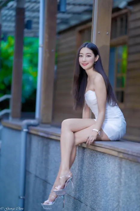 [Mzsock] NO.076 Wu Xiaokui pure white dress high heels beautiful legs outdoor shot street photography#[34P]-10