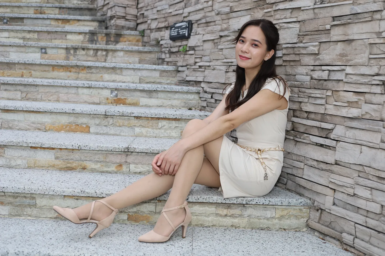 [Mzsock] NO.107 Vency Shen beige dress stockings high heels beautiful legs street photography#[70P]-7