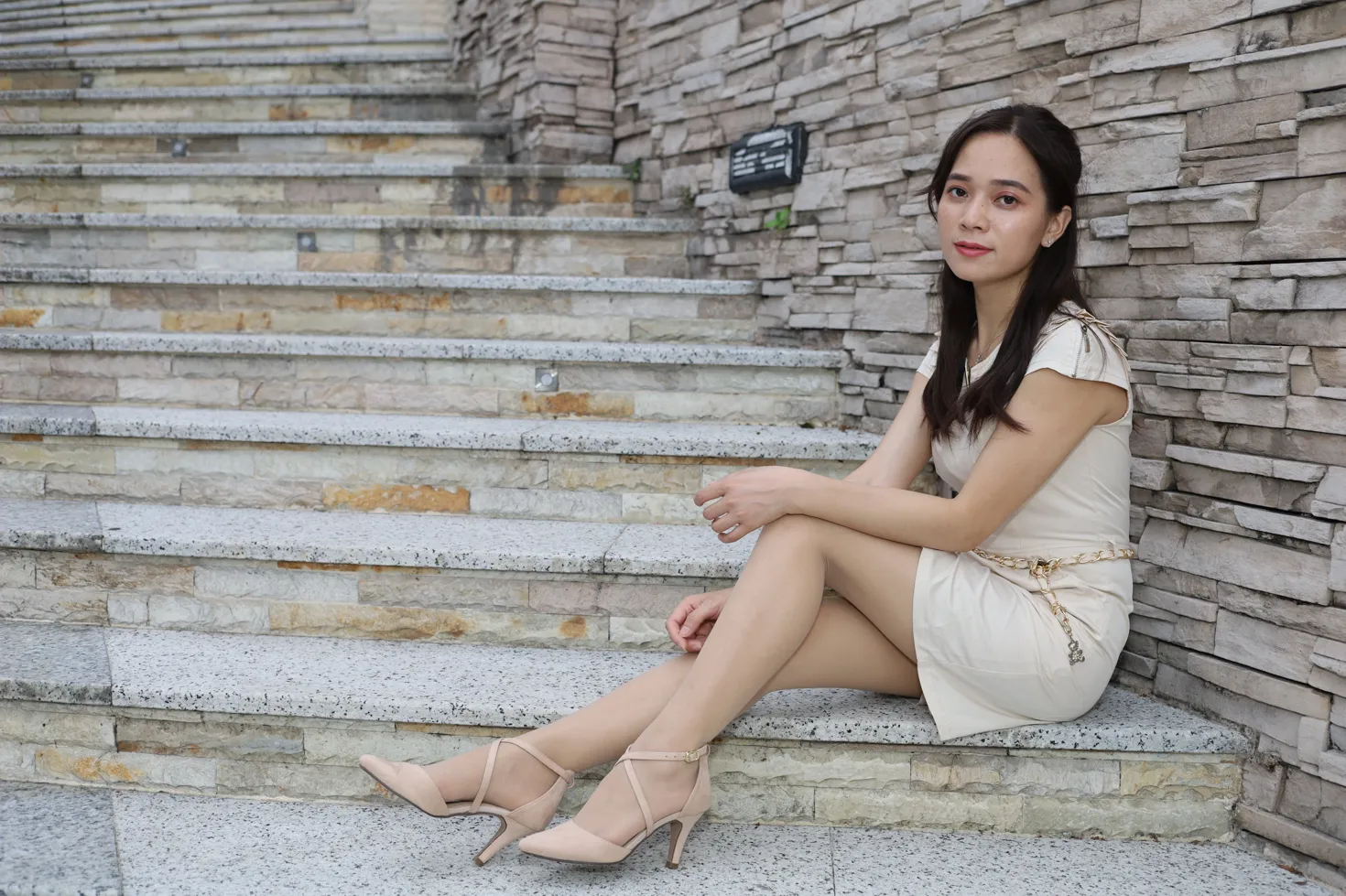 [Mzsock] NO.107 Vency Shen beige dress stockings high heels beautiful legs street photography#[70P]-10